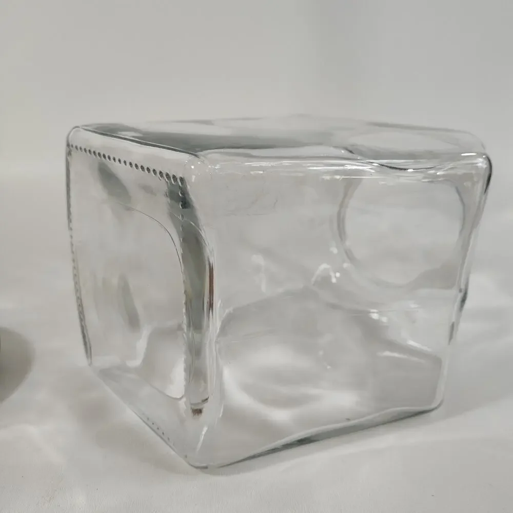 VINTAGE TILTED GLASS CANISTER/COOKIE JAR w/SOLID WOOD‎ Lid